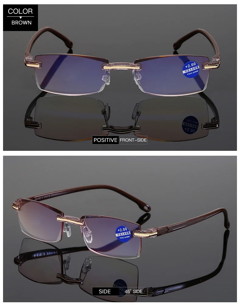 Anti Blue Light Blocking Reading Glasses for Men Women Presbyopia Eyeglasses HD Lens Classic Rimless Eyewear Diopter +1.0 ~ +4.0