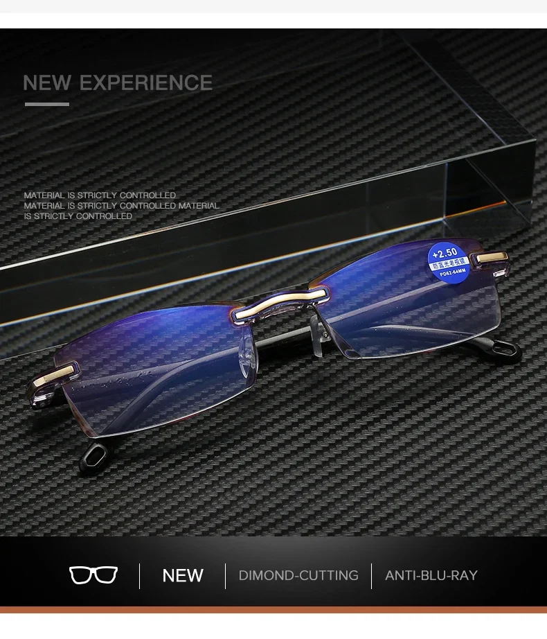 Anti Blue Light Blocking Reading Glasses for Men Women Presbyopia Eyeglasses HD Lens Classic Rimless Eyewear Diopter +1.0 ~ +4.0