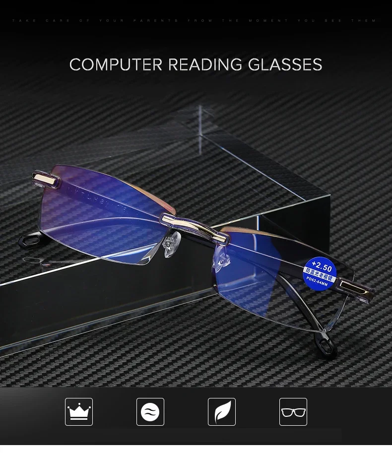 Anti Blue Light Blocking Reading Glasses for Men Women Presbyopia Eyeglasses HD Lens Classic Rimless Eyewear Diopter +1.0 ~ +4.0