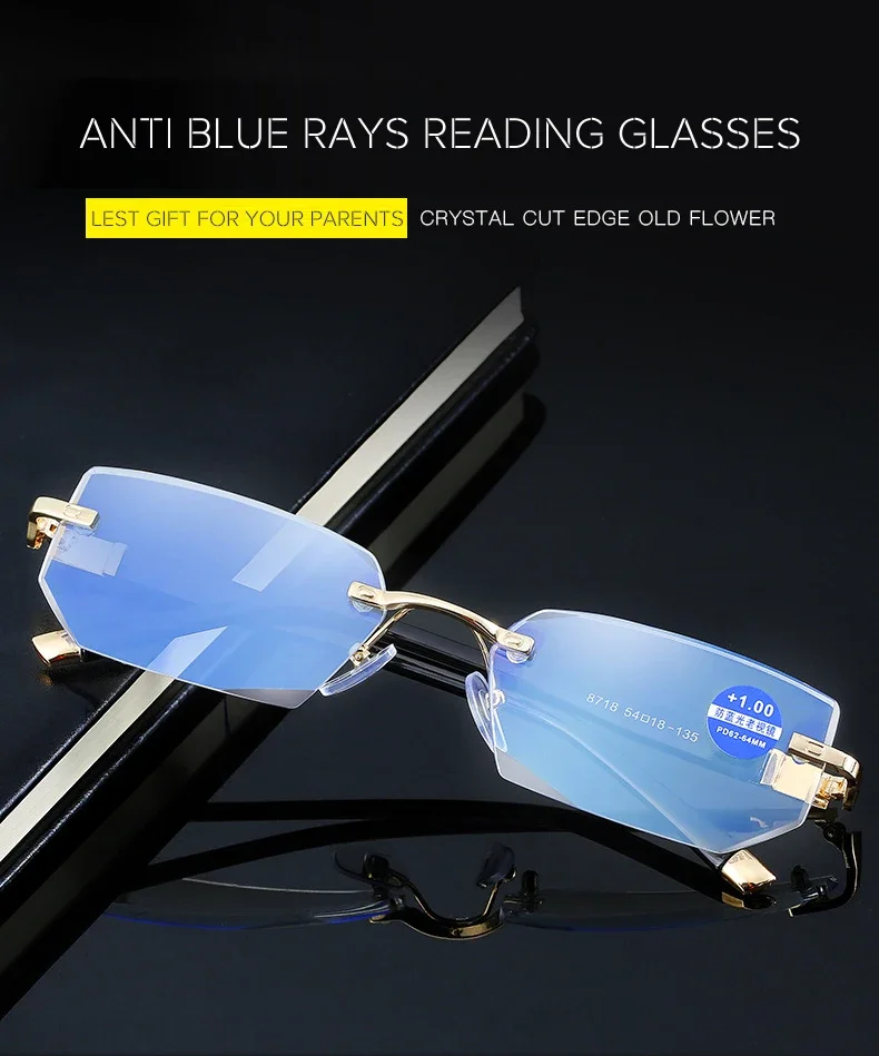 Anti Blue Light Blocking Reading Glasses for Men Women Presbyopia Eyeglasses HD Lens Classic Rimless Eyewear Diopter +1.0 ~ +4.0