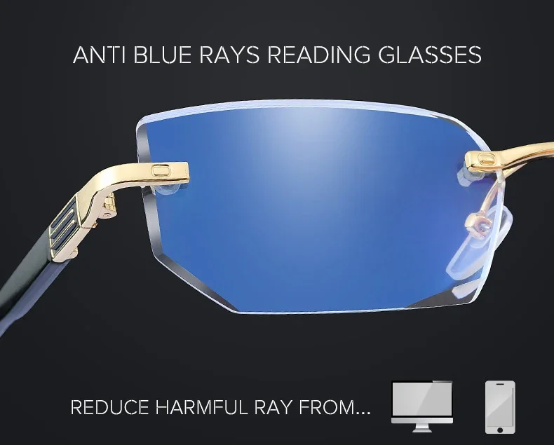 Anti Blue Light Blocking Reading Glasses for Men Women Presbyopia Eyeglasses HD Lens Classic Rimless Eyewear Diopter +1.0 ~ +4.0