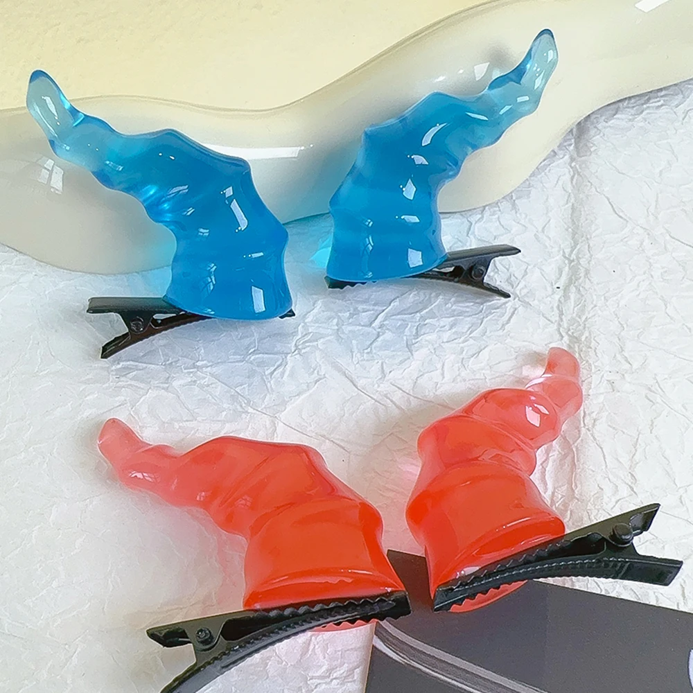 2pcs Halloween Devil Horns Hairpins Anime Cosplay Lolita Demon Headwear Resin Hair Clip Girls Halloween Hair Accessories Gift