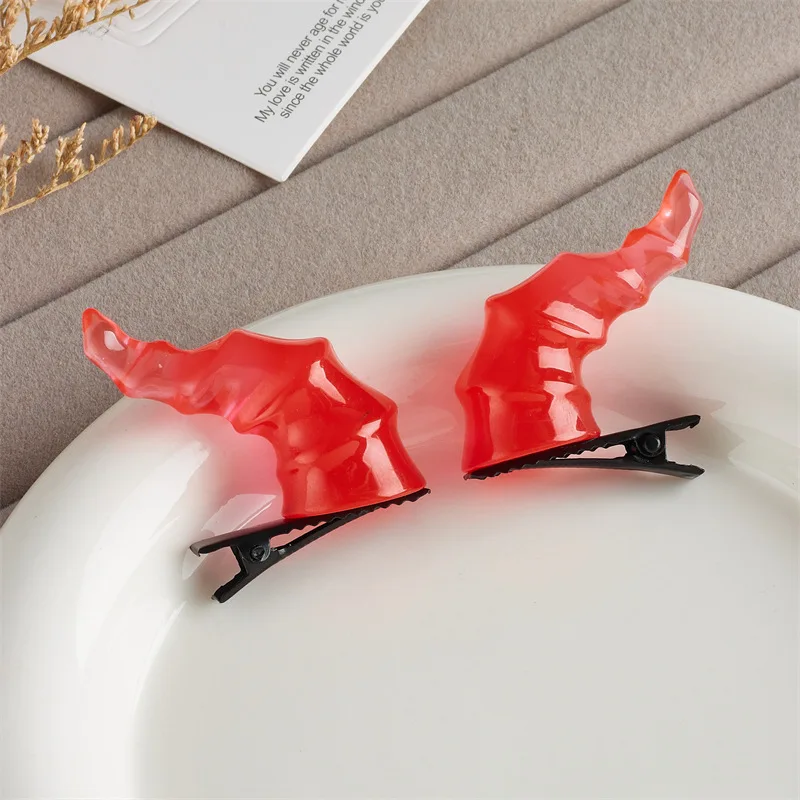 2pcs Halloween Devil Horns Hairpins Anime Cosplay Lolita Demon Headwear Resin Hair Clip Girls Halloween Hair Accessories Gift