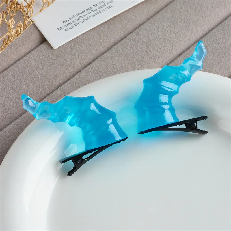 2pcs Halloween Devil Horns Hairpins Anime Cosplay Lolita Demon Headwear Resin Hair Clip Girls Halloween Hair Accessories Gift