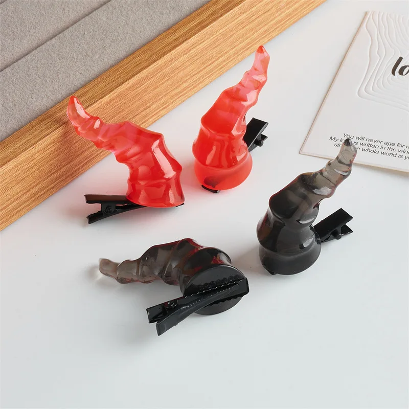 2pcs Halloween Devil Horns Hairpins Anime Cosplay Lolita Demon Headwear Resin Hair Clip Girls Halloween Hair Accessories Gift