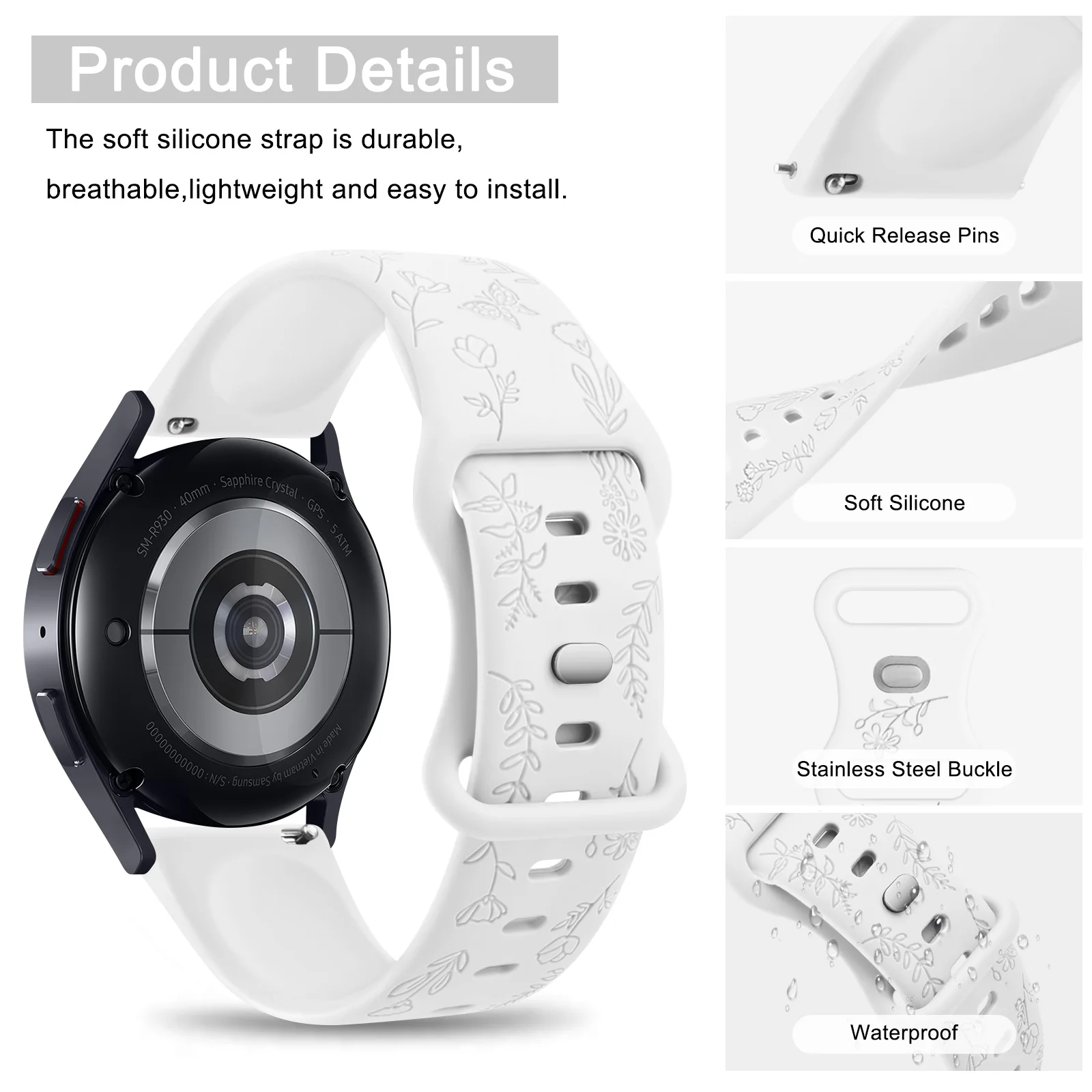 20mm Silicone Strap For Garmin Vivoactive 5/3/Luxe/Sport Venu/Venu 2Plus/Sq/Sq Music Approach S40/S12 Forerunner 55/645/245 Band