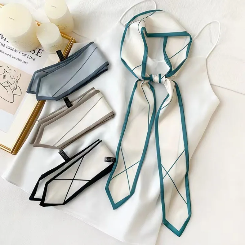 2024 Narrow Silk Scarf Women's Long Ribbon Tie Bag Decorative Ribbon Belt Headband Extra Long Small Scarf Hair Bands for Women