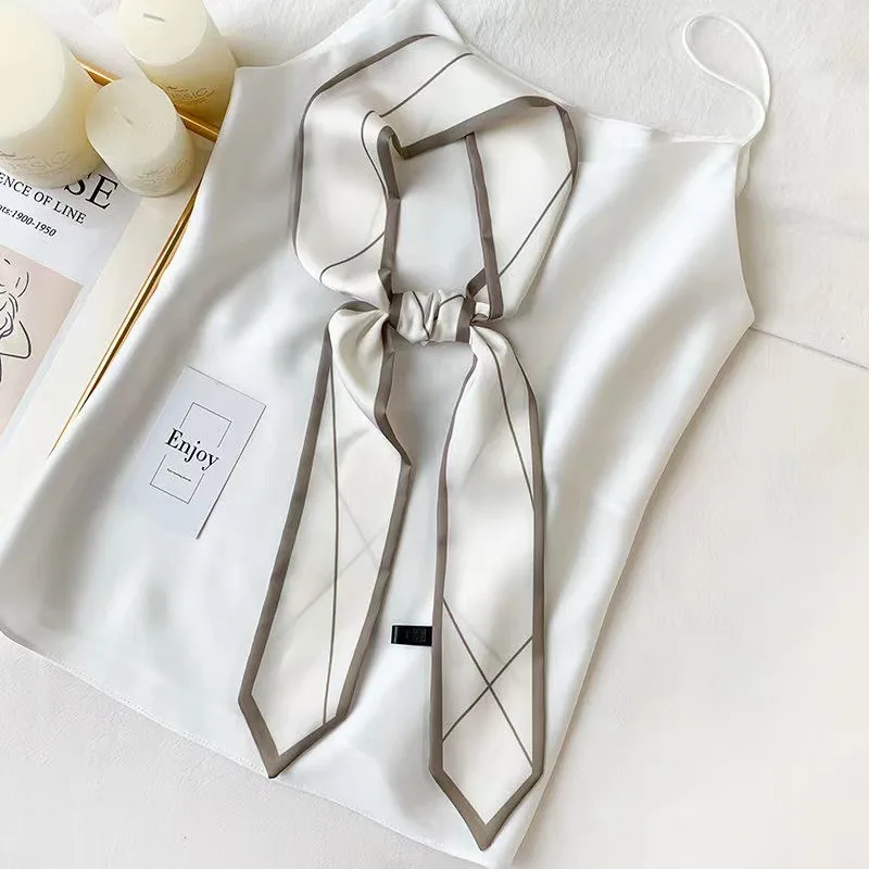2024 Narrow Silk Scarf Women's Long Ribbon Tie Bag Decorative Ribbon Belt Headband Extra Long Small Scarf Hair Bands for Women