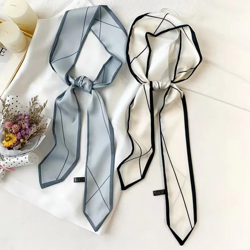 2024 Narrow Silk Scarf Women's Long Ribbon Tie Bag Decorative Ribbon Belt Headband Extra Long Small Scarf Hair Bands for Women