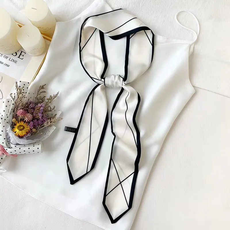 2024 Narrow Silk Scarf Women's Long Ribbon Tie Bag Decorative Ribbon Belt Headband Extra Long Small Scarf Hair Bands for Women