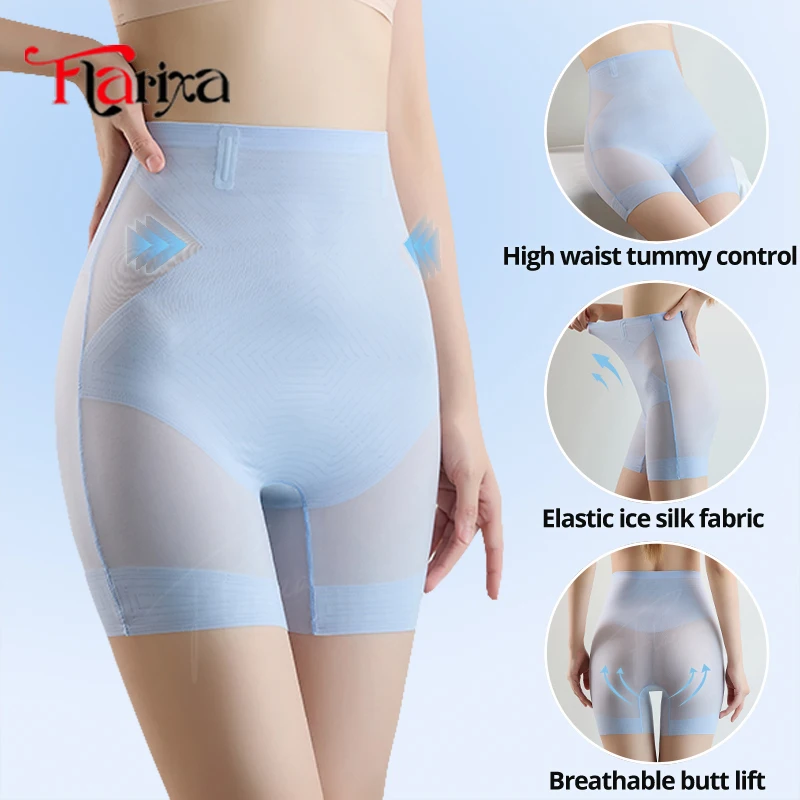 Flarixa Ice Silk Tummy Control Panties High Waisted Underwear Shorts Ultra Thin Slimming Shapewear Women Silky Smooth Shapewear