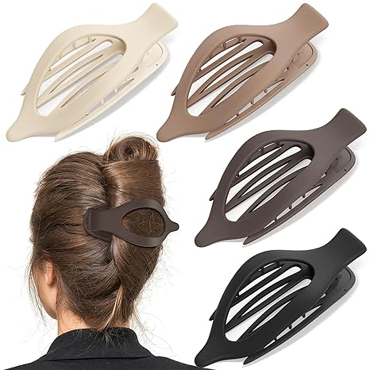 4pcs Large Flat Hair Claw Clip for Women Girls Comfortable Curved Design Large Matte Non Slip Power Clip for Thick Fine Curls