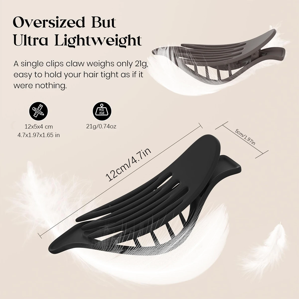 4pcs Large Flat Hair Claw Clip for Women Girls Comfortable Curved Design Large Matte Non Slip Power Clip for Thick Fine Curls