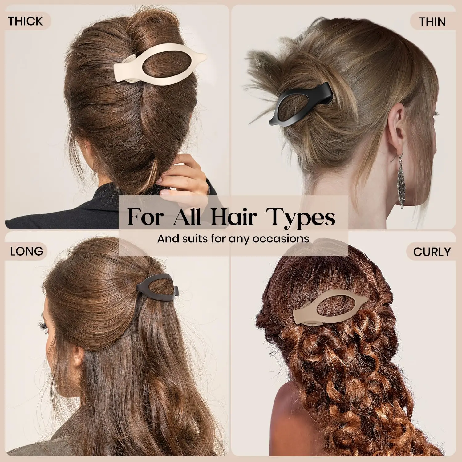 4pcs Large Flat Hair Claw Clip for Women Girls Comfortable Curved Design Large Matte Non Slip Power Clip for Thick Fine Curls
