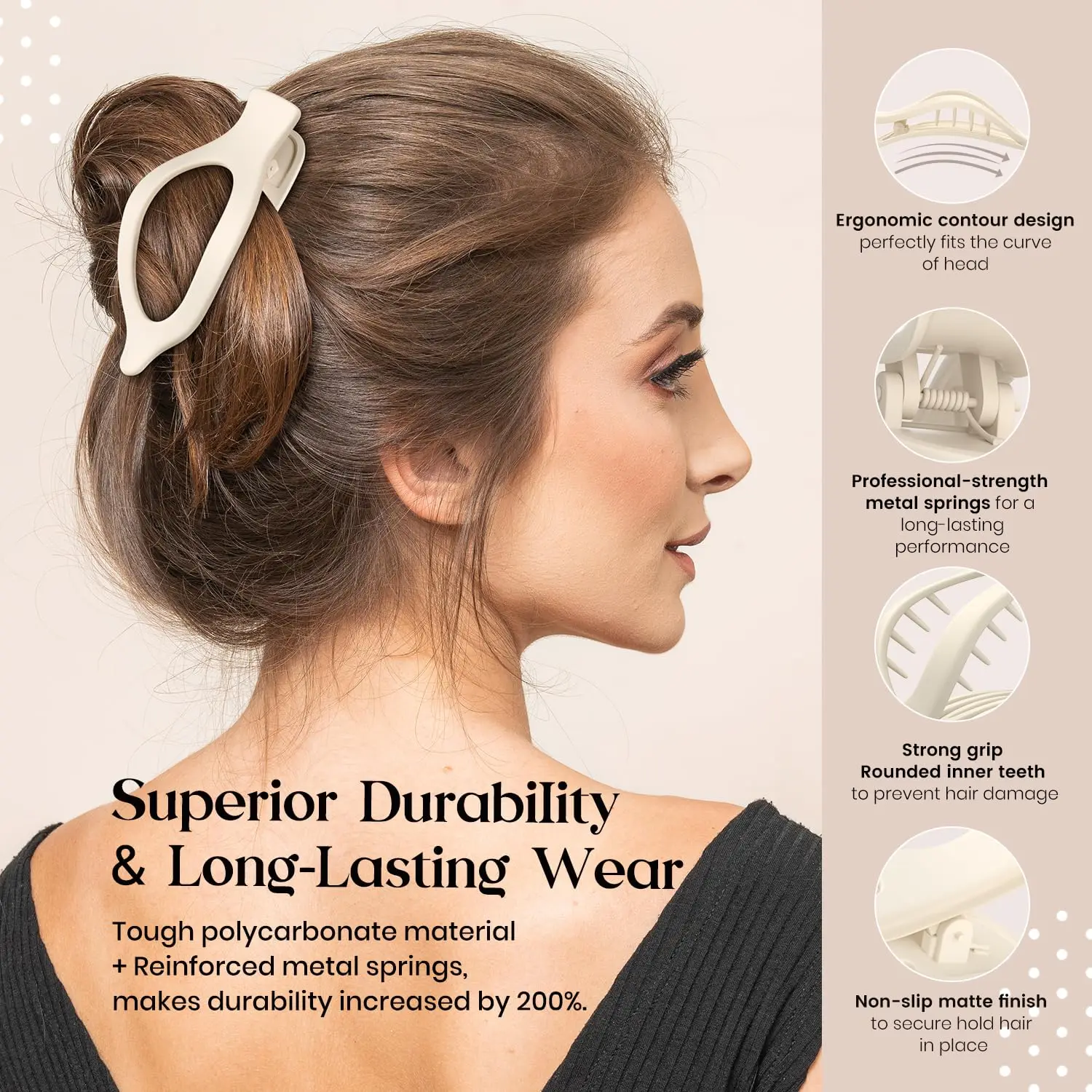 4pcs Large Flat Hair Claw Clip for Women Girls Comfortable Curved Design Large Matte Non Slip Power Clip for Thick Fine Curls