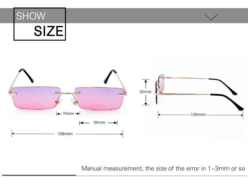 OEC CPO Ladies Small Rimless Sunglasses Women Fashion Rectangle Yellow Orange Sun Glasses Female Men UV400 Eyewear O625