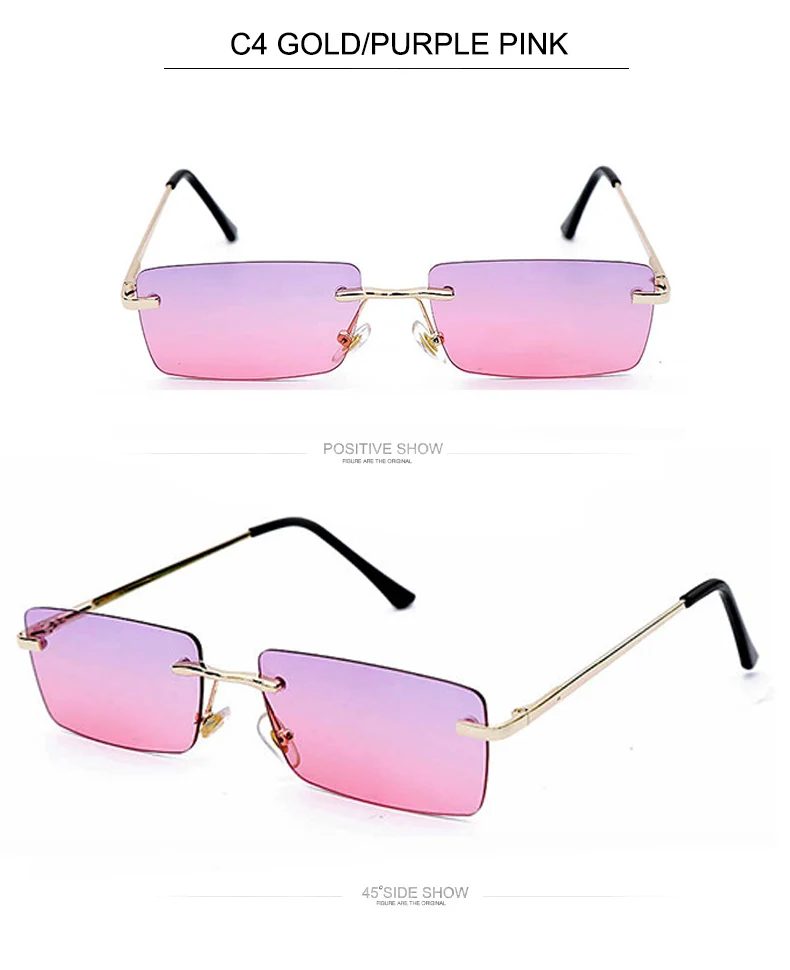 OEC CPO Ladies Small Rimless Sunglasses Women Fashion Rectangle Yellow Orange Sun Glasses Female Men UV400 Eyewear O625