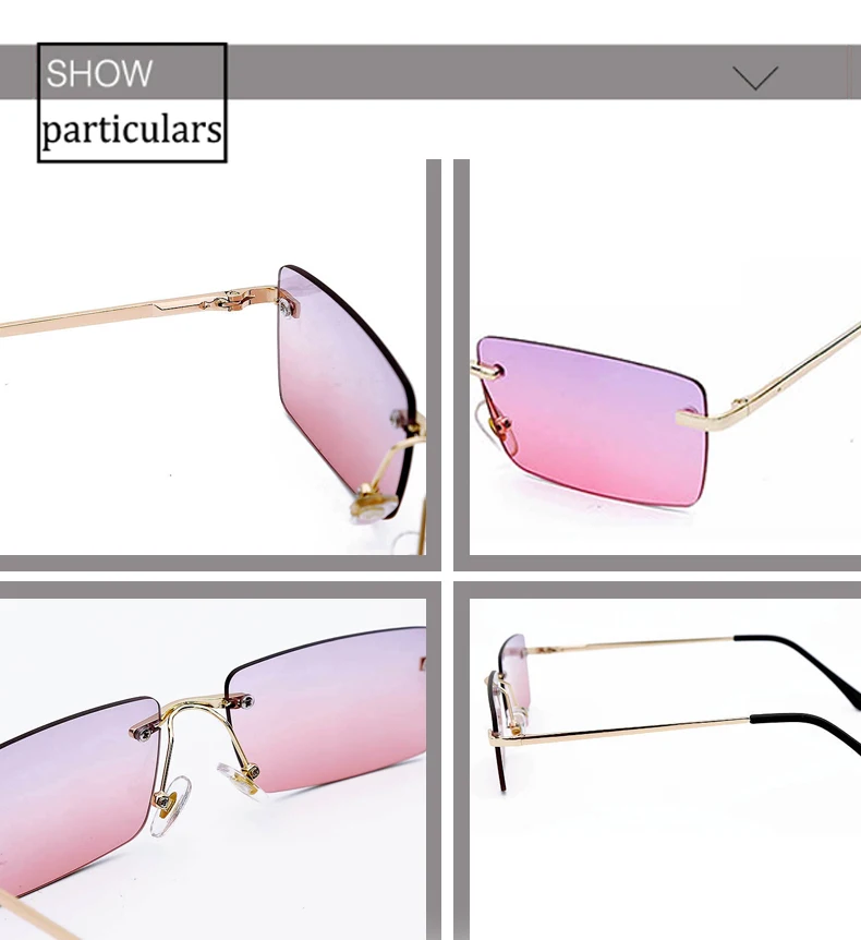 OEC CPO Ladies Small Rimless Sunglasses Women Fashion Rectangle Yellow Orange Sun Glasses Female Men UV400 Eyewear O625
