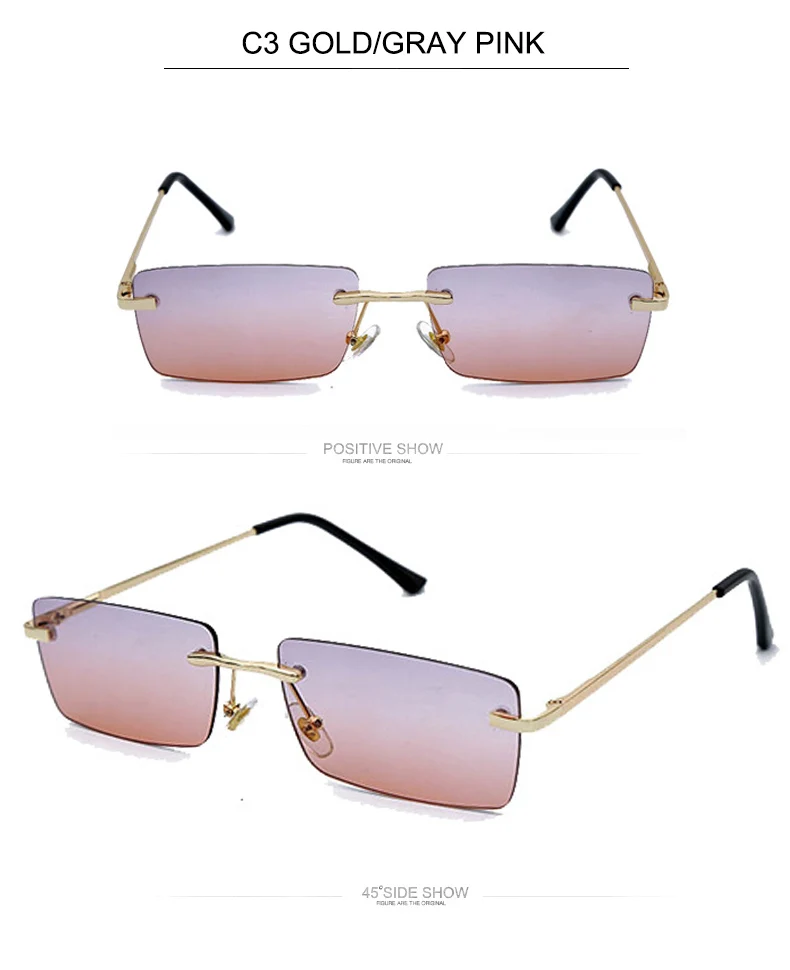 OEC CPO Ladies Small Rimless Sunglasses Women Fashion Rectangle Yellow Orange Sun Glasses Female Men UV400 Eyewear O625