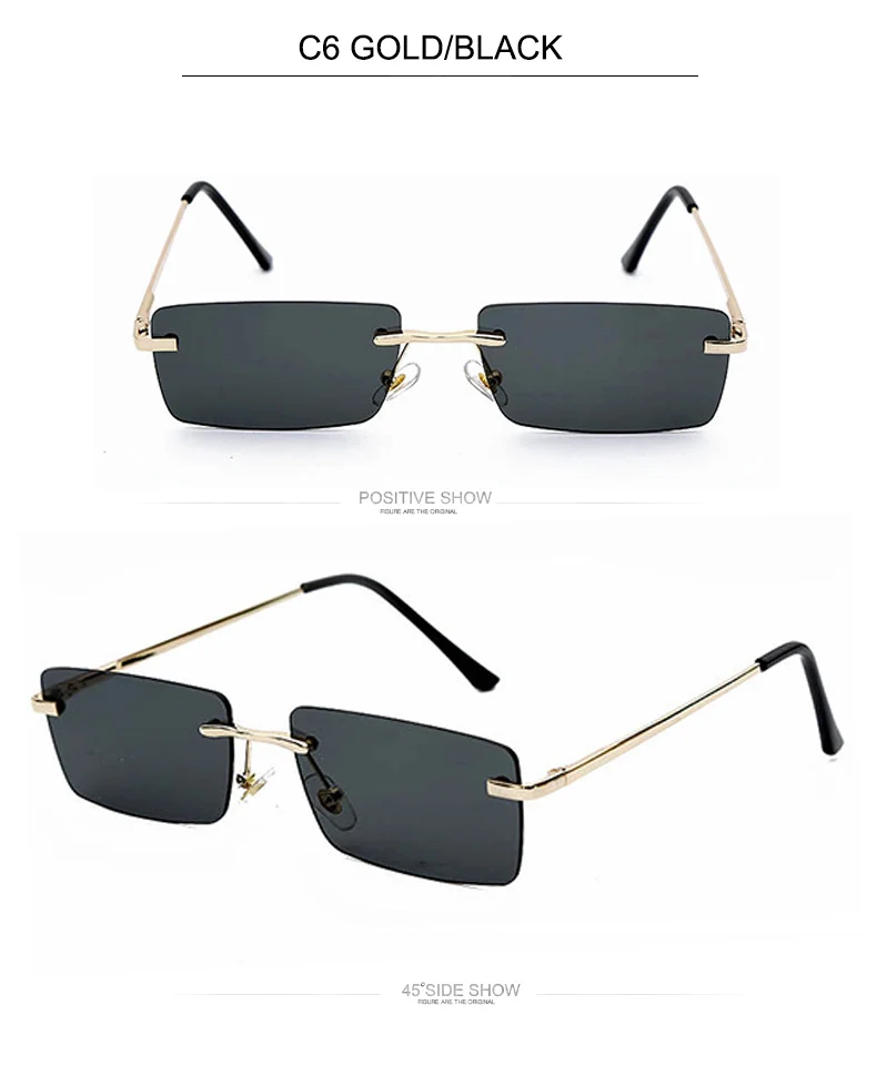 OEC CPO Ladies Small Rimless Sunglasses Women Fashion Rectangle Yellow Orange Sun Glasses Female Men UV400 Eyewear O625