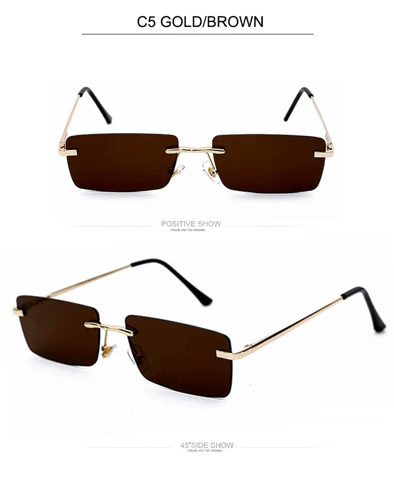 OEC CPO Ladies Small Rimless Sunglasses Women Fashion Rectangle Yellow Orange Sun Glasses Female Men UV400 Eyewear O625