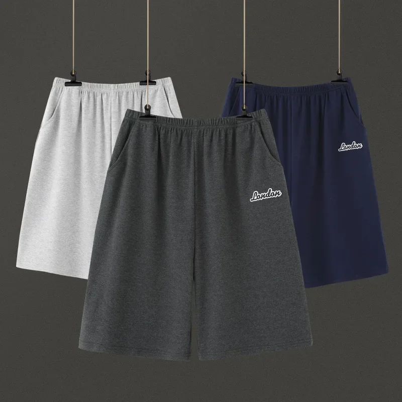 Summer New Style Solid Color Pajama Pants Adluts Home Loose Cotton Pajama Men's Sleep Bottom Elastic Waist Breathable Shorts
