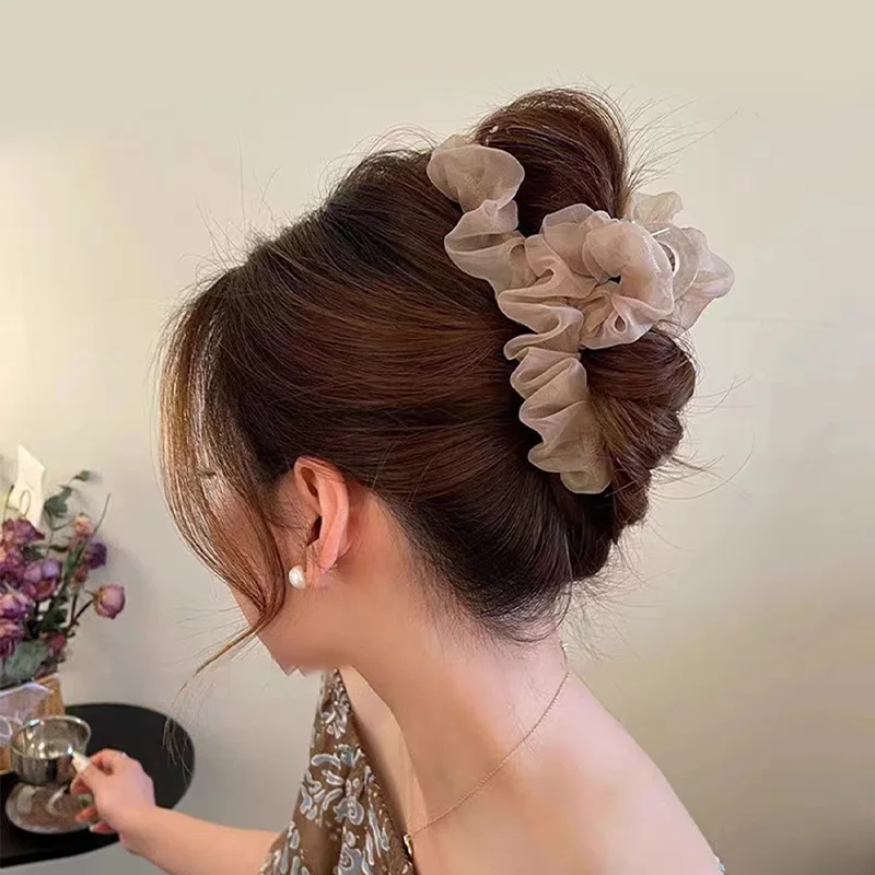 1pc set of women's Korean pleated mesh, grasping clip, temperament super fairy hair clip, hair clip