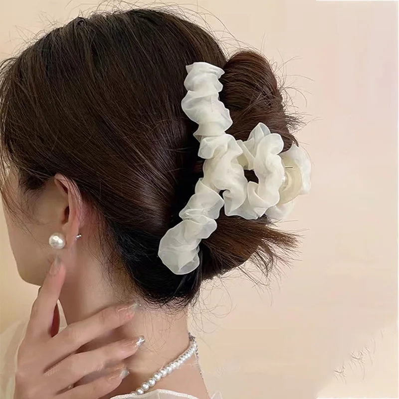1pc set of women's Korean pleated mesh, grasping clip, temperament super fairy hair clip, hair clip