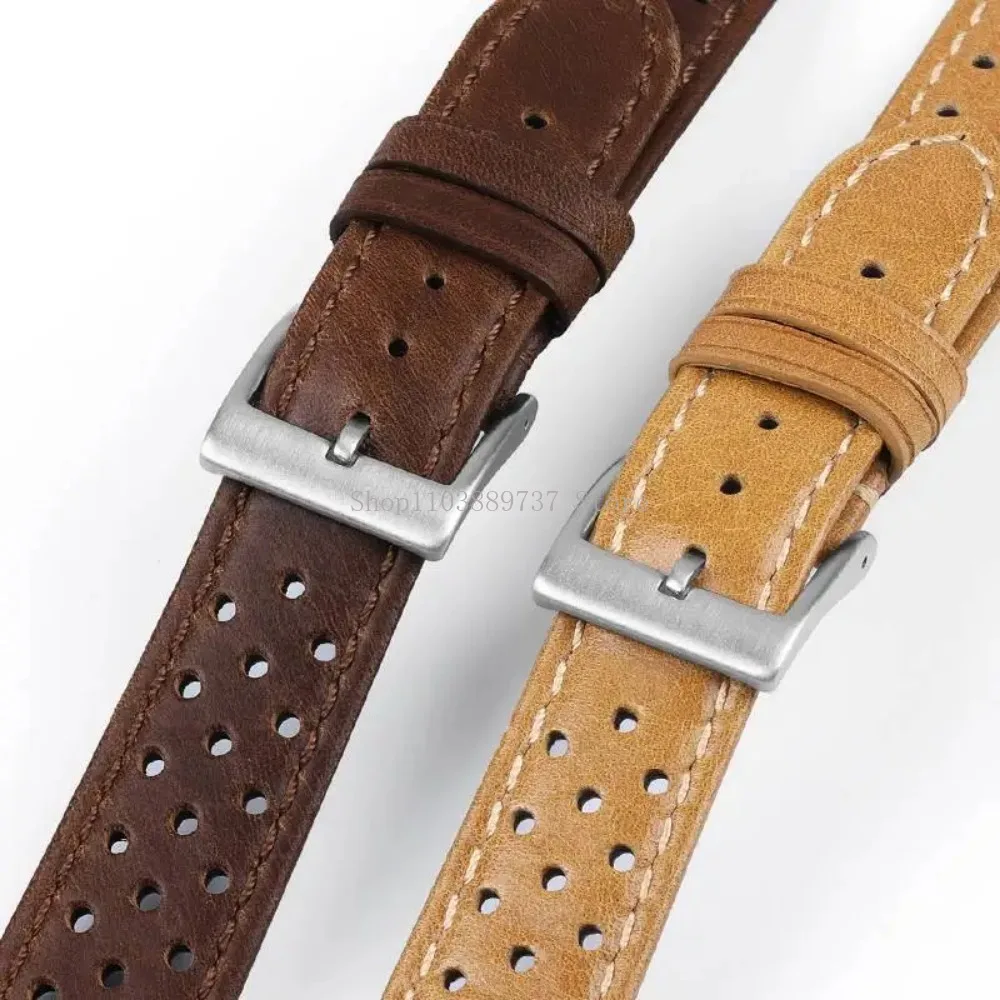 18mm 20mm 22mm Vintage Genuine Leather Strap Men Women Universal Cowhide WatchBand Breathable Bracelet Sport Wristbelt Accessory