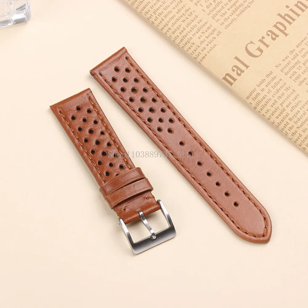 18mm 20mm 22mm Vintage Genuine Leather Strap Men Women Universal Cowhide WatchBand Breathable Bracelet Sport Wristbelt Accessory