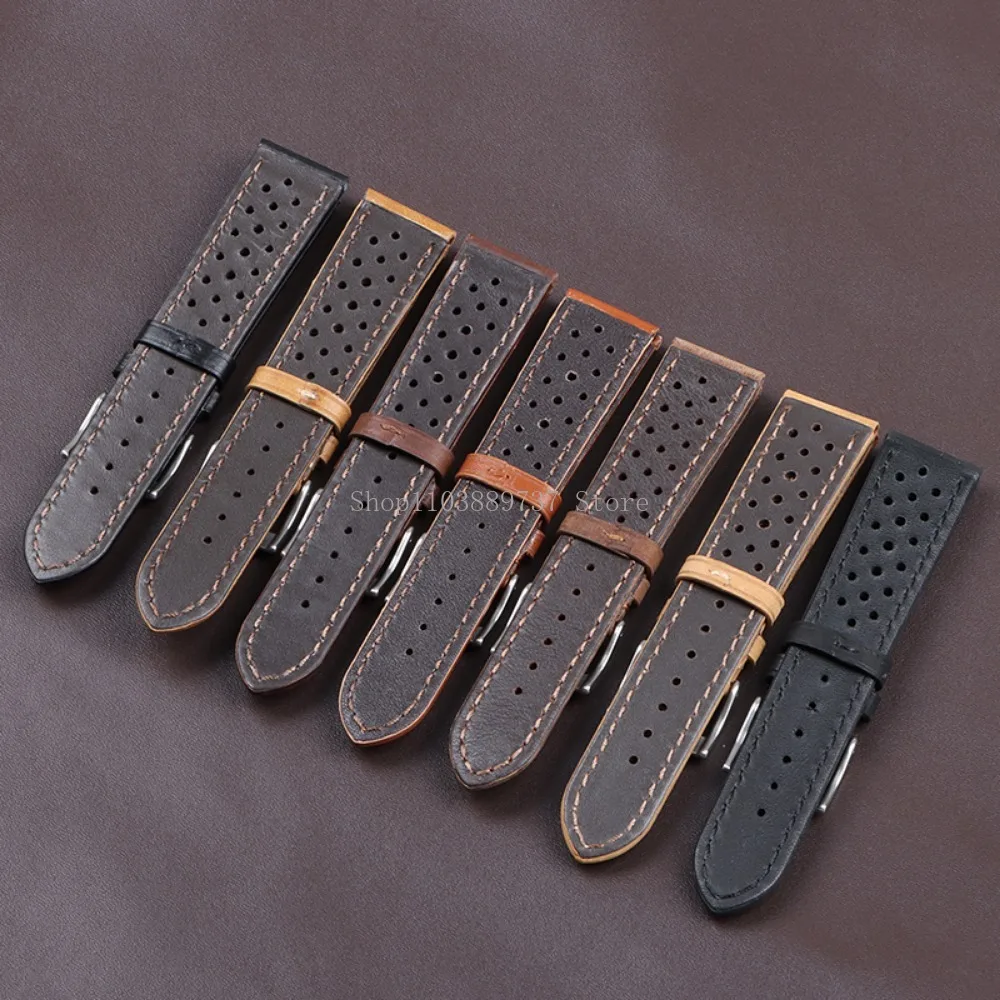 18mm 20mm 22mm Vintage Genuine Leather Strap Men Women Universal Cowhide WatchBand Breathable Bracelet Sport Wristbelt Accessory