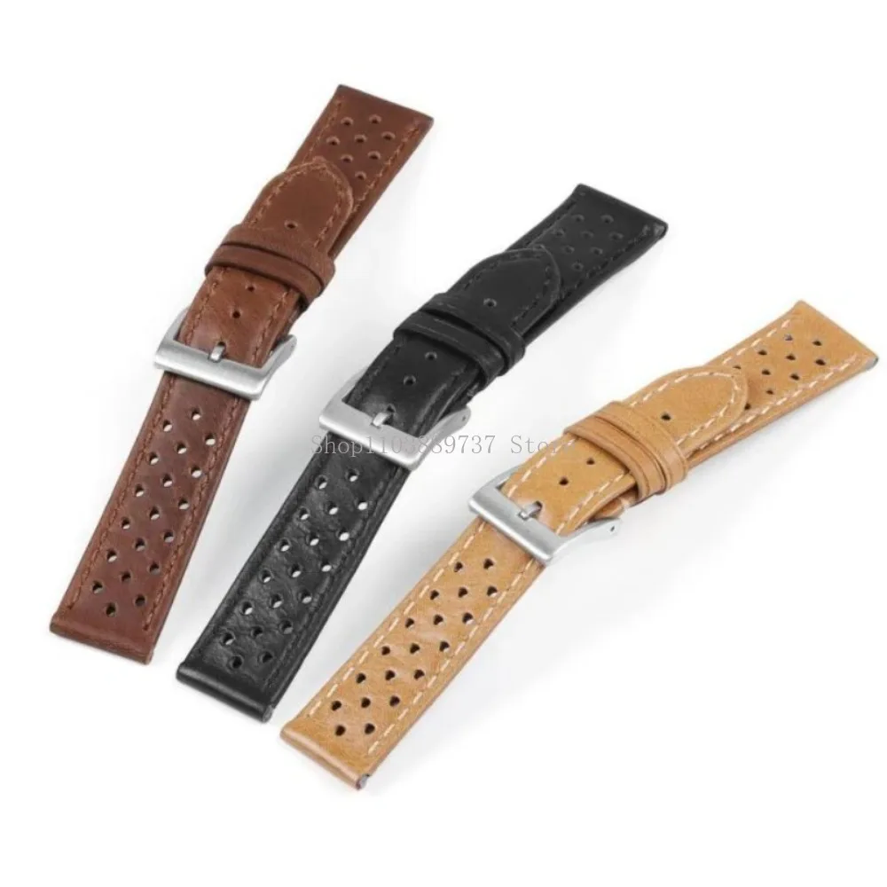18mm 20mm 22mm Vintage Genuine Leather Strap Men Women Universal Cowhide WatchBand Breathable Bracelet Sport Wristbelt Accessory