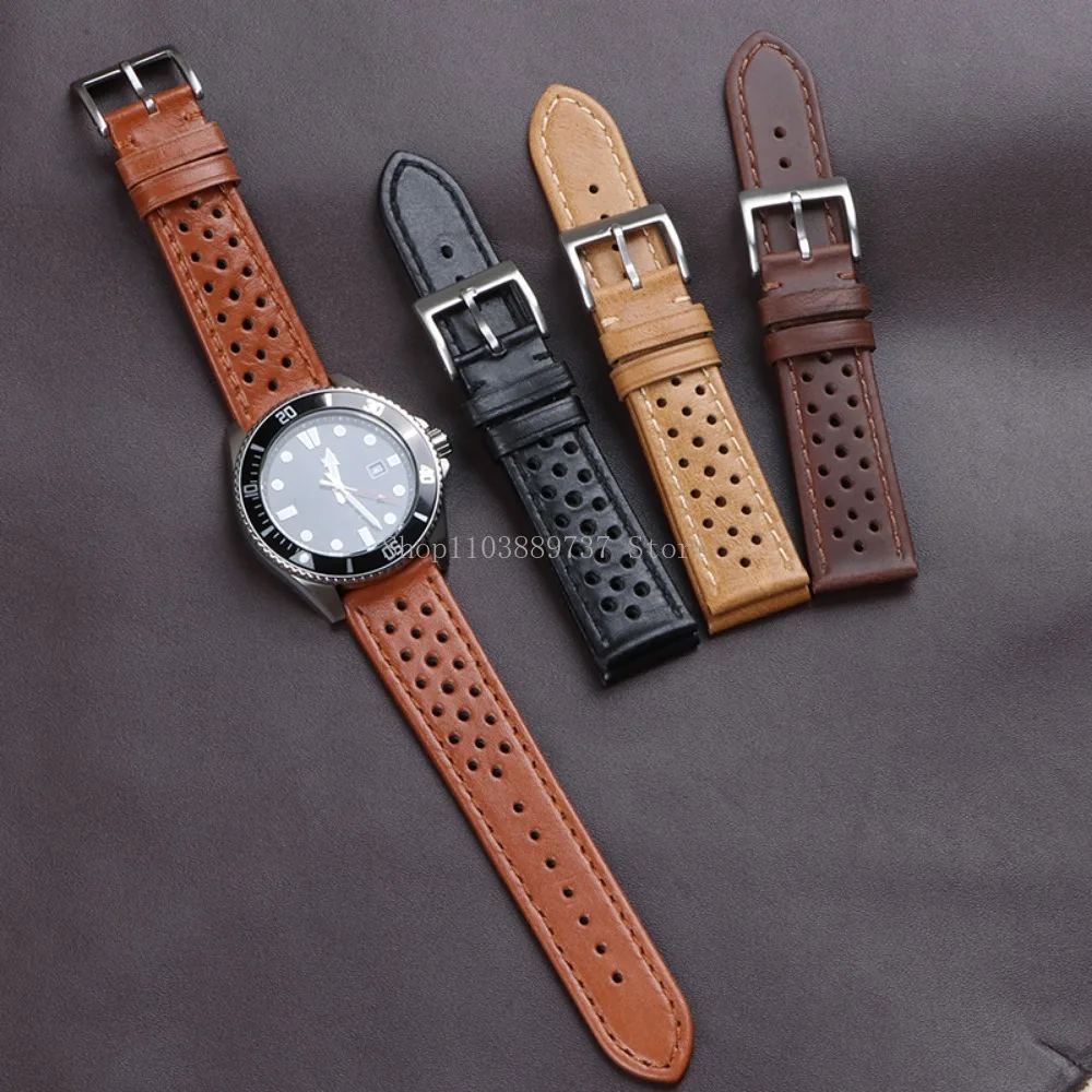 18mm 20mm 22mm Vintage Genuine Leather Strap Men Women Universal Cowhide WatchBand Breathable Bracelet Sport Wristbelt Accessory