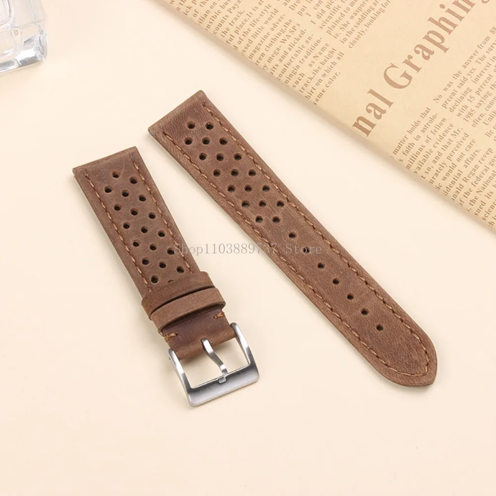 18mm 20mm 22mm Vintage Genuine Leather Strap Men Women Universal Cowhide WatchBand Breathable Bracelet Sport Wristbelt Accessory