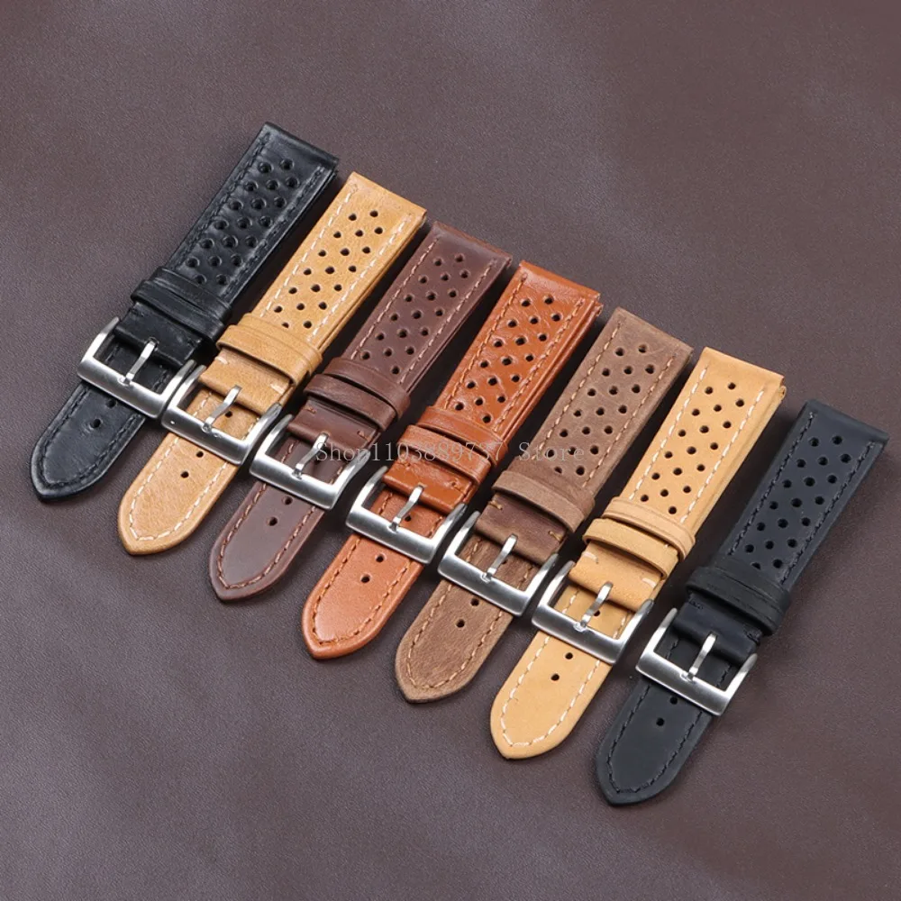 18mm 20mm 22mm Vintage Genuine Leather Strap Men Women Universal Cowhide WatchBand Breathable Bracelet Sport Wristbelt Accessory