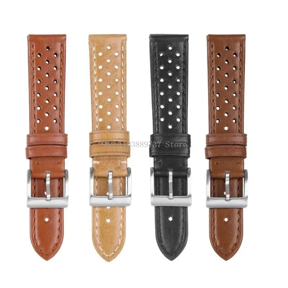 18mm 20mm 22mm Vintage Genuine Leather Strap Men Women Universal Cowhide WatchBand Breathable Bracelet Sport Wristbelt Accessory