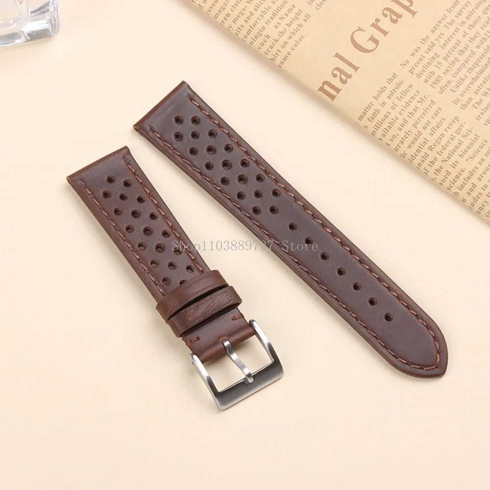 18mm 20mm 22mm Vintage Genuine Leather Strap Men Women Universal Cowhide WatchBand Breathable Bracelet Sport Wristbelt Accessory