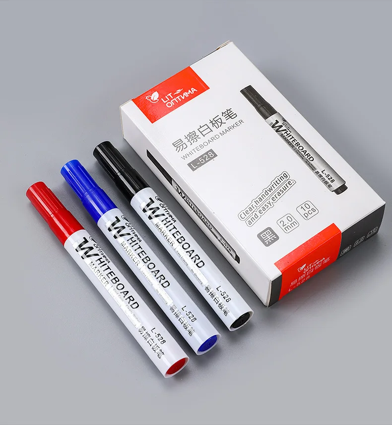 10pcs Whiteboard Marker Set,2.0mm Nib,Black Blue Red High-Volume Ink,Office Teaching Pen,Clear Handwriting & Easy Erasure L-528