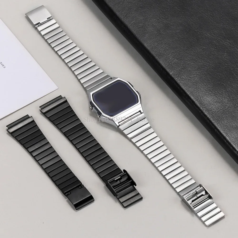 for Casio Stainless Steel Strap 18mm Metal Watchband for A158/A159/AQ230/F91W/AE1200/AE1300/B650/AQ230 Square Bracelet Wristbelt
