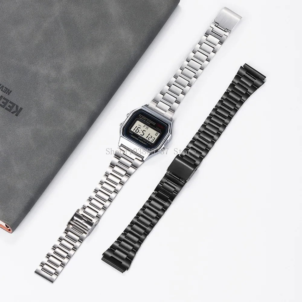 for Casio Stainless Steel Strap 18mm Metal Watchband for A158/A159/AQ230/F91W/AE1200/AE1300/B650/AQ230 Square Bracelet Wristbelt