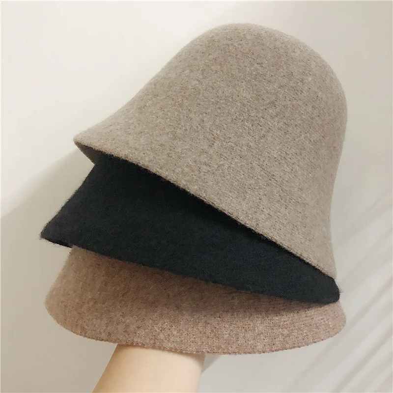 Japanese Real Woolen Vintage Warm Bucket Hat for Women Felt Retro Dome Wool Hats Female Fashion British Style Panama Caps Bonnet