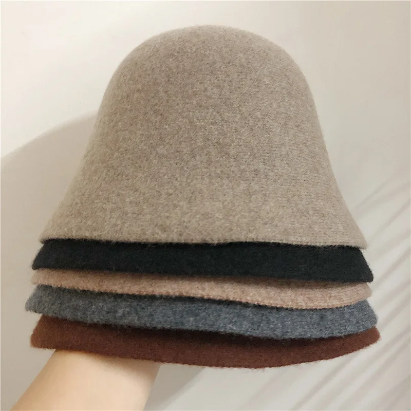 Japanese Real Woolen Vintage Warm Bucket Hat for Women Felt Retro Dome Wool Hats Female Fashion British Style Panama Caps Bonnet