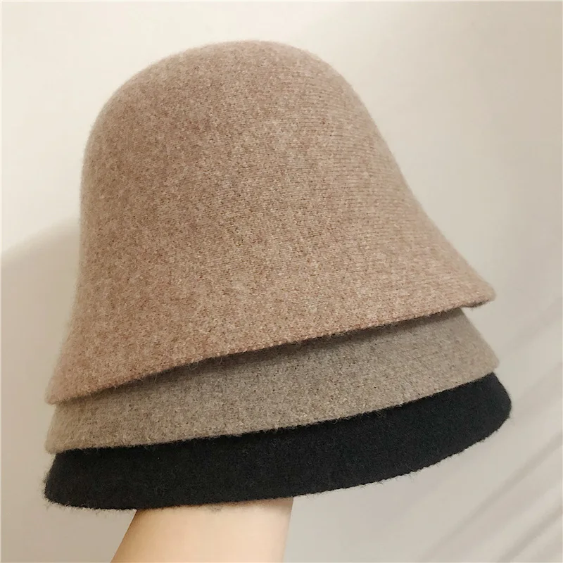 Japanese Real Woolen Vintage Warm Bucket Hat for Women Felt Retro Dome Wool Hats Female Fashion British Style Panama Caps Bonnet