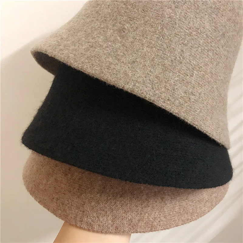 Japanese Real Woolen Vintage Warm Bucket Hat for Women Felt Retro Dome Wool Hats Female Fashion British Style Panama Caps Bonnet