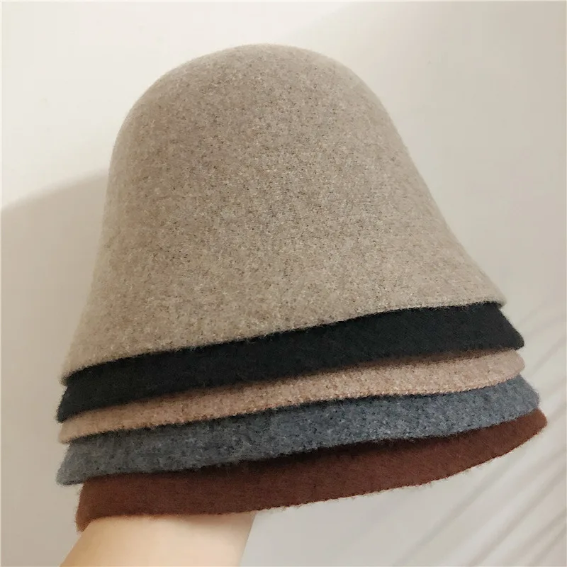 Japanese Real Woolen Vintage Warm Bucket Hat for Women Felt Retro Dome Wool Hats Female Fashion British Style Panama Caps Bonnet