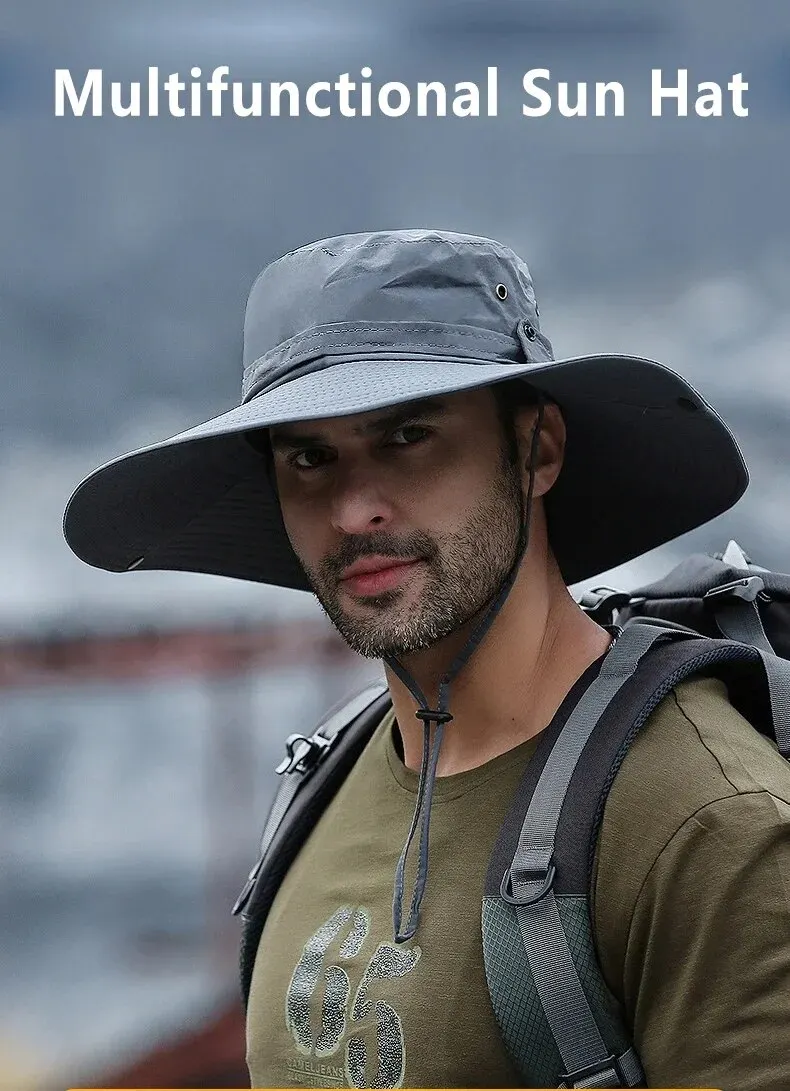 New Sun Protection Fishing Hat Summer Breathable Mesh Camping Hiking Caps Anti-UV Sun Hat Mountaineering Caps Men's Panama Hat
