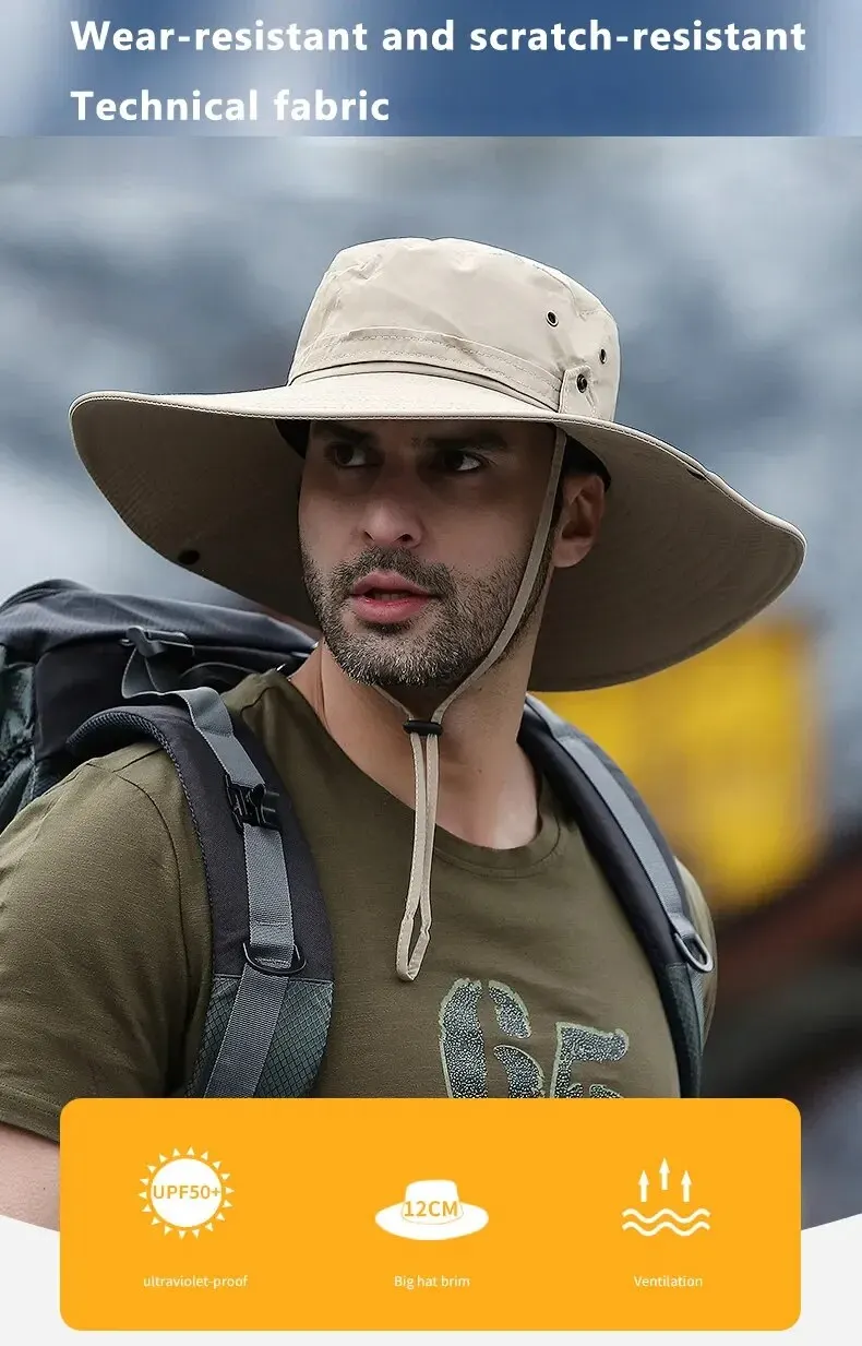 New Sun Protection Fishing Hat Summer Breathable Mesh Camping Hiking Caps Anti-UV Sun Hat Mountaineering Caps Men's Panama Hat