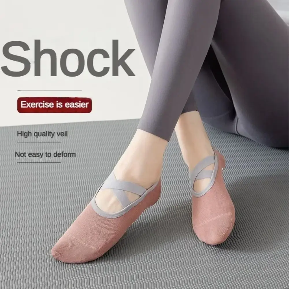 Professional Pilates Socks Anti-Slip Backless Bandage Yoga Socks Breathable Cotton Sports Socks Solid Color Dance Supplies