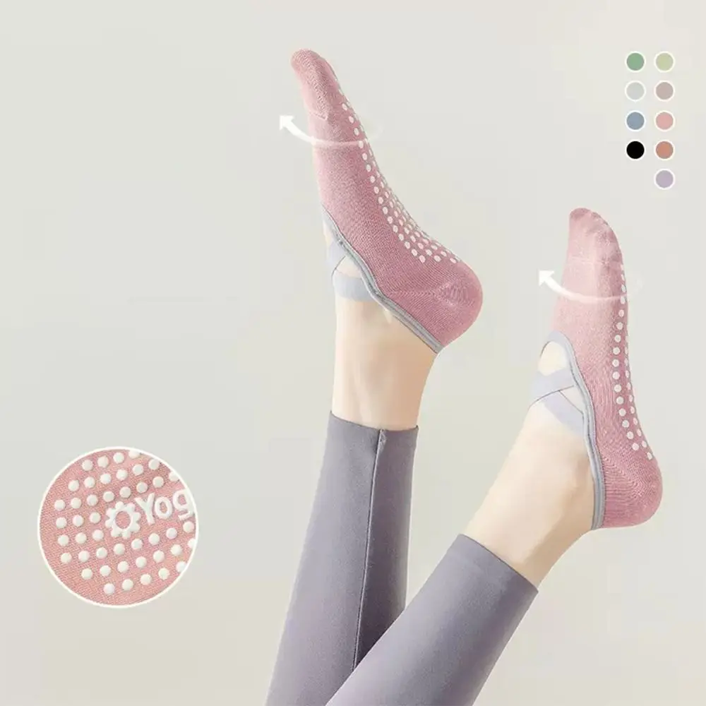 Professional Pilates Socks Anti-Slip Backless Bandage Yoga Socks Breathable Cotton Sports Socks Solid Color Dance Supplies