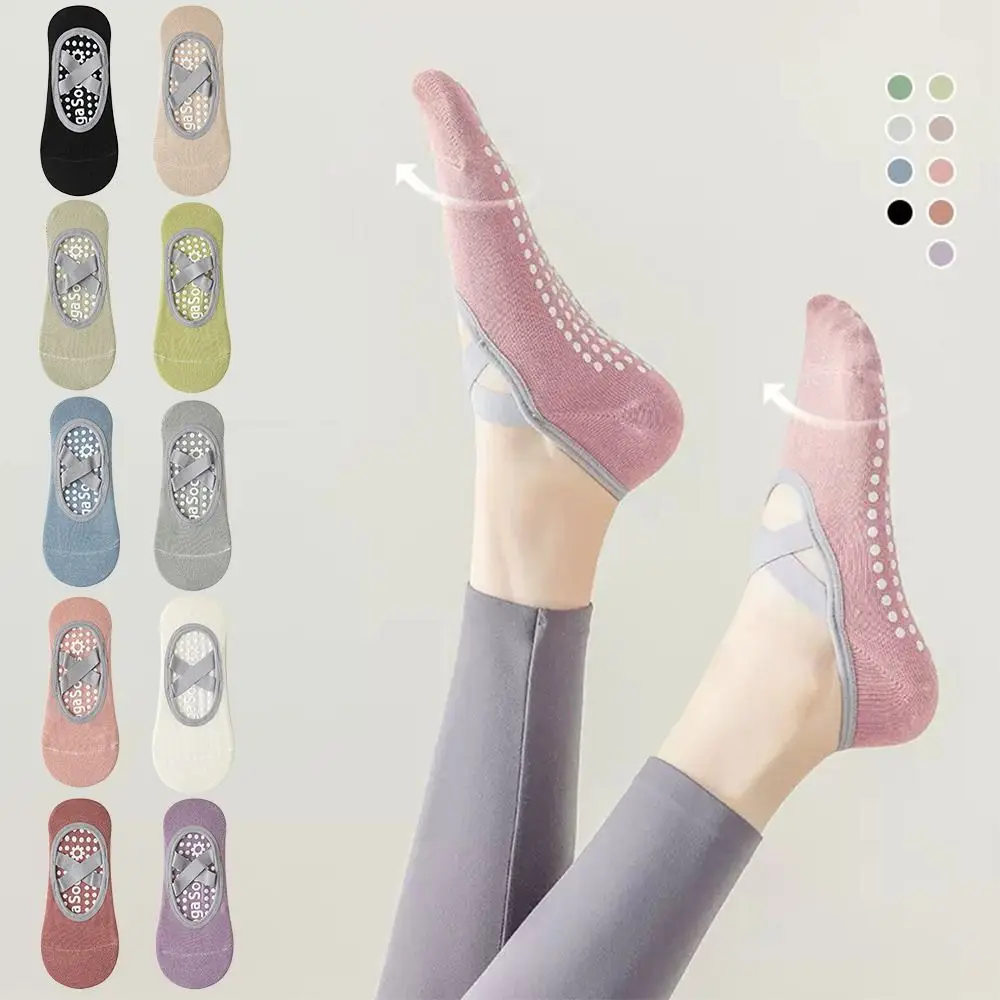 Professional Pilates Socks Anti-Slip Backless Bandage Yoga Socks Breathable Cotton Sports Socks Solid Color Dance Supplies